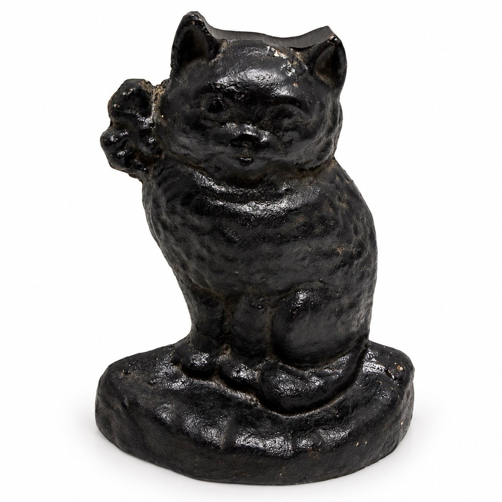 ANTIQUE CAST IRON CAT WITH BOW STATUE SCULPTURE DOOR DOORSTOP Black 5.5#